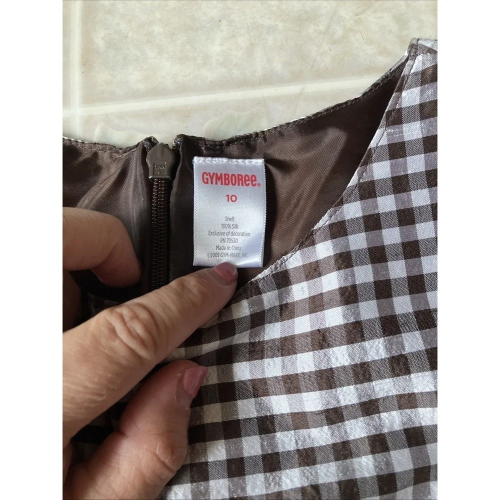 Gymboree Celebrate Spring brown gingham pleated silk dress girl size 10 Modest